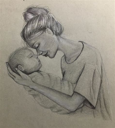 60 Simple Pencil Mother and Child Drawings