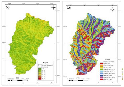 Slope map (a) and slope aspect map (b) of the study area. | Download Scientific Diagram