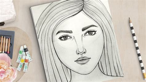 How to draw face for Beginners | Girl Portrait Drawing Very Easy - YouTube