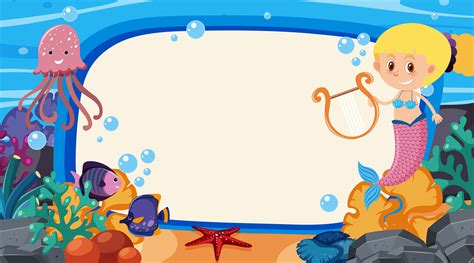 Frame template design with sea creatures under the ocean 1211834 Vector Art at Vecteezy