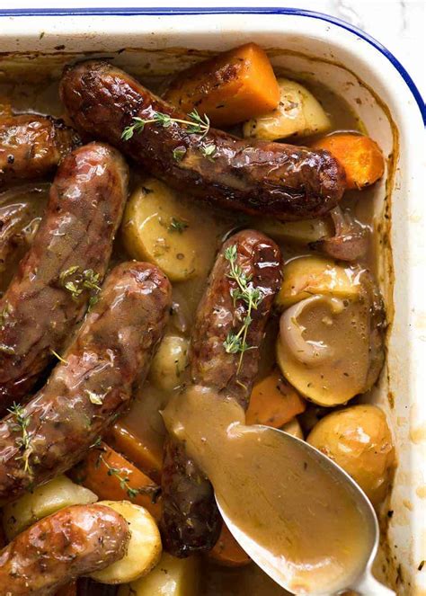 Sausage Bake with Potatoes and Gravy | RecipeTin Eats