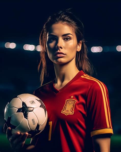 Premium AI Image | Photo of a Spanish women's national team football player posing with a ball ...