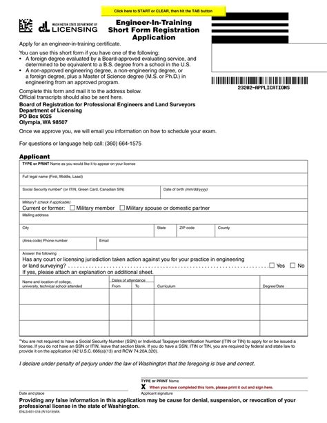 Form ENLS-651-018 Download Fillable PDF or Fill Online Engineer-In-training Short Form ...