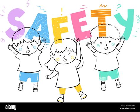 Illustration of Kids with Safety Lettering Stock Photo - Alamy