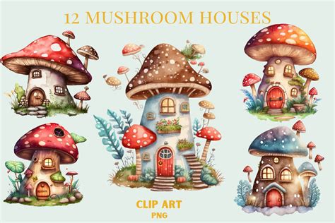 Watercolour Mushroom House Png Illustrated Mushroom House - Etsy