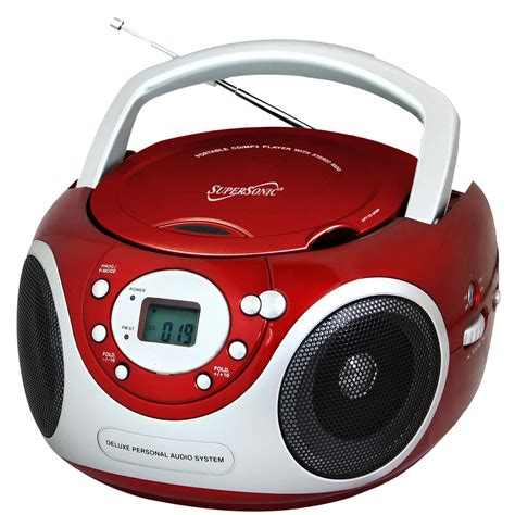 Supersonic 97083948M Portable Audio System CD Player with AUX Input & AM/FM Radio- Red