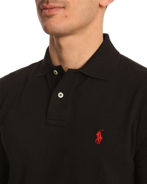 Polo Ralph Lauren Custom Fit Black Polo Shirt in Black for Men | Lyst