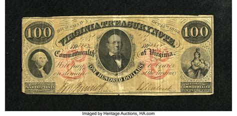 Richmond, VA- Virginia Treasury Note $100 Oct. 15, 1862. ... | Lot #22220 | Heritage Auctions