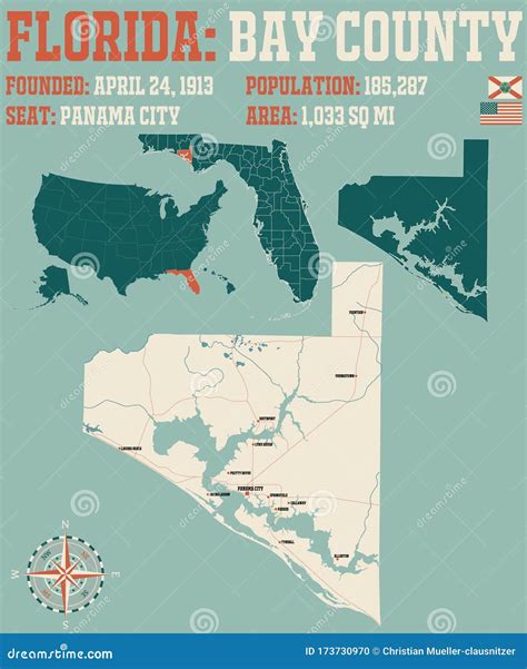 Map of Bay County in Florida Stock Vector - Illustration of colorful ...