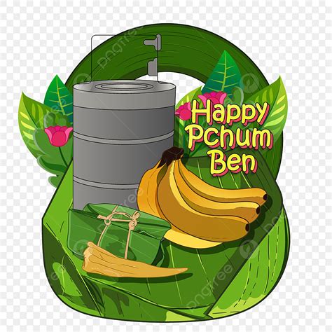 Pchum Ben Vector PNG Images, Pchum Ben Food Design With Lunch Box And Leaves, Food, Leaves ...