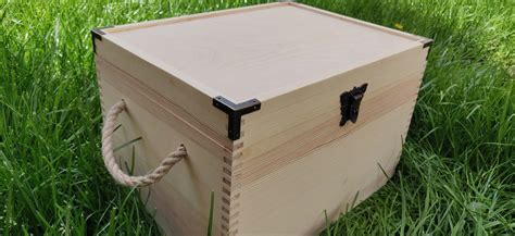 Unfinished Large Wooden Box With Hinged Lid and Jute Handles - Etsy