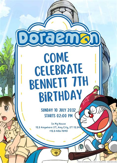 Template Doraemon Birthday Invitation Card - vrogue.co