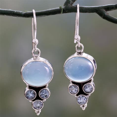 Light Blue Gemstone Earrings in Sterling Silver Settings - Bubbling Stream | NOVICA