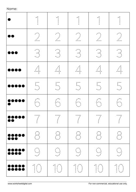 Number Tracing 1 - 10 - Worksheet Digital