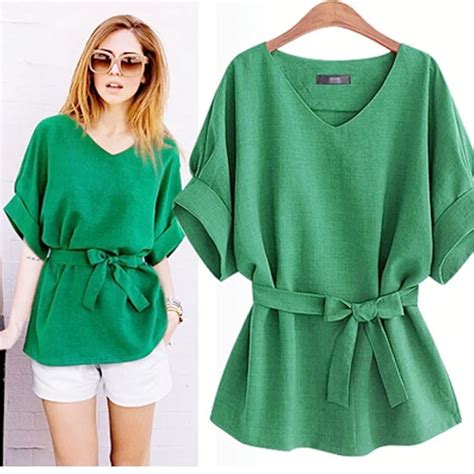 2018 New Sale Ladies Blouse Summer Women Cotton Linen Tunic Shirt V Neck Loose Blouse Female ...