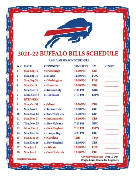 2022 Buffalo Bills Schedule Printable | Example Calendar Printable