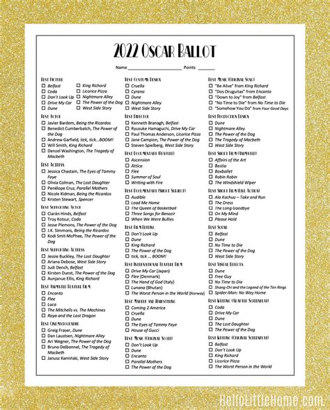 Oscar Nominations 2024 Printable Pdf - Lynne Rosalie