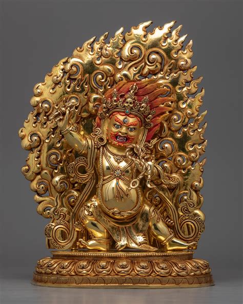 Gold Gilded Vajrapani Statue | Traditional Himalayan Religious Sculptu