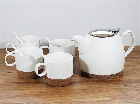 Tea Branch - Hailey Ceramic Tea Set For 4, Modern Teapot 22 oz, 4 Tea ...