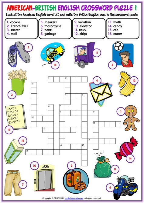 SOLUTION: American british english vocabulary esl crossword puzzle ...