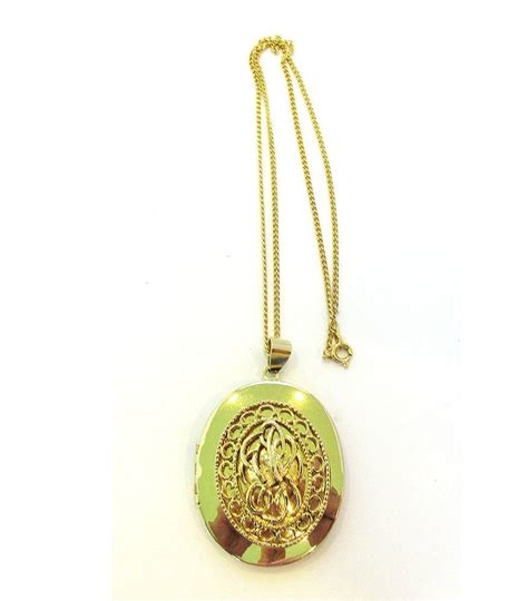 Dramatic 1950s Dramatic Mid-Century Oval Gold Locket and Chain | Gold ...