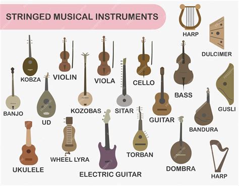 Premium Vector | A set of string musical instrument colored set of string instruments with the name