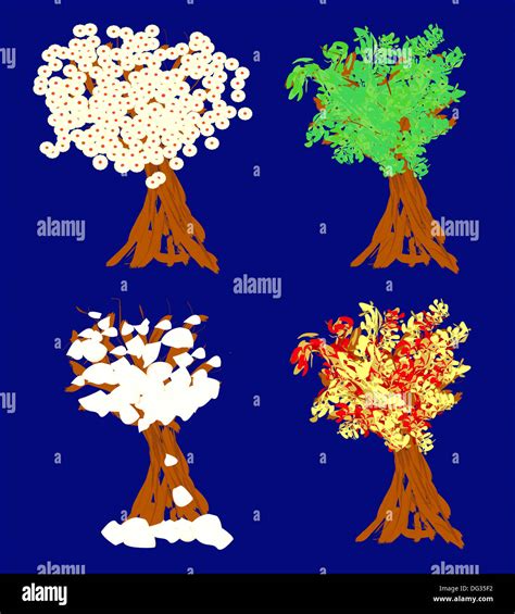 Four Seasons Trees Background Illustration Stock Photo - Alamy