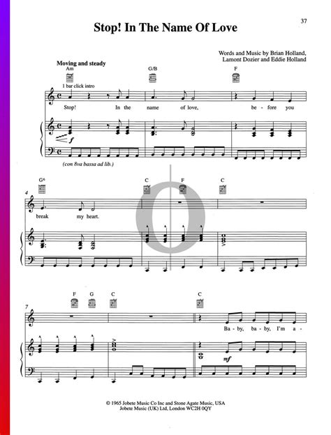 Stop In The Name Of Love (The Supremes) Piano Sheet Music - OKTAV