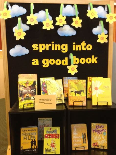 Spring into a Good Book | Library displays, Library book displays, School library displays