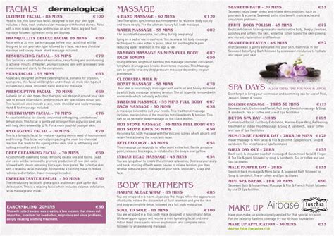 SPa Price List - Tranquillity Leisure and Spa