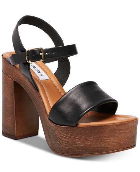 Steve Madden Laurisa Wood Platform Sandals in Black | Lyst