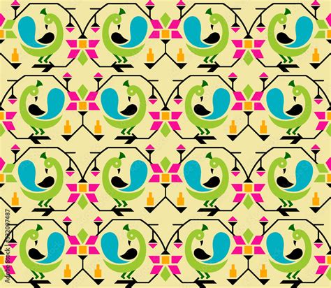 Peacock Seamless Fabric Design Pattern Stock Illustration | Adobe Stock