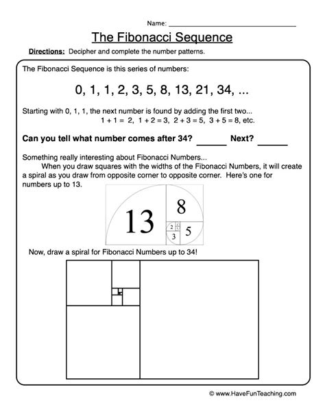 Fibonacci Sequence Patterns Worksheet by Teach Simple