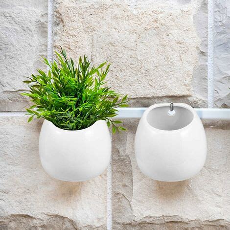 Set of 2 white ceramic wall planters without holes