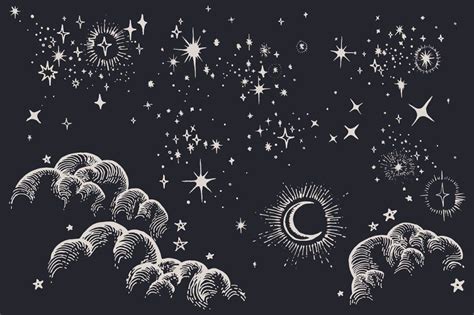 Night Sky Drawing, Night Sky Art, Cloud Drawing, Night Skies, Drawing Stars, Wallpaper Notebook ...