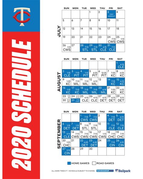 Minnesota Twins Schedule Printable