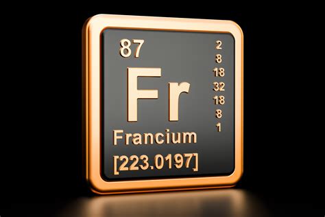 Francium Fr, chemical element. 3D rendering isolated on black ...