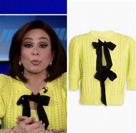 The Five: February 2023 Judge Jeanine Pirro's Yellow and Black Bow Cardigan Sweater