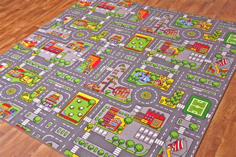 Large Kids Play Village Rug City Road Mat Town Car Rugs | Road rug, Childrens rugs, Kids playing