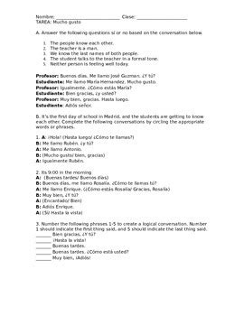 Mucho Gusto: Greetings Vocabulary Homework by Jaclyn HRube | TpT