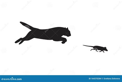 Vector Black Silhouette of Cat Running after Mouse Stock Illustration ...