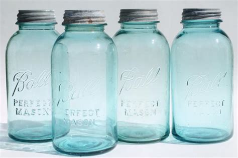 vintage aqua blue glass Ball Perfect Mason jars, big two quart size canning jar kitchen canisters