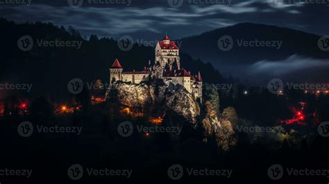 Night view of Bran Castle - Dracula Castle. Generative AI 32975480 ...