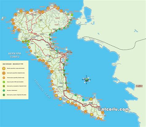 Map With Corfu Beaches By Type - AtCorfu