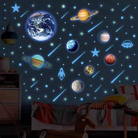 GLOW IN THE Dark Planets for Ceiling Solar System Wall Decal Blue Luminous $23.52 - PicClick