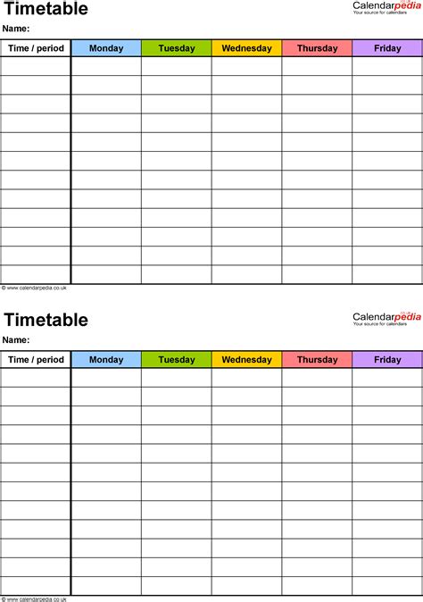 Timetable templates for Microsoft Word - free and printable