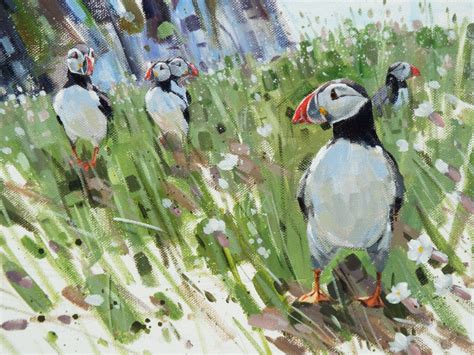 Skomer Puffins | Birds | Sam Dodd Acrylic Paintings