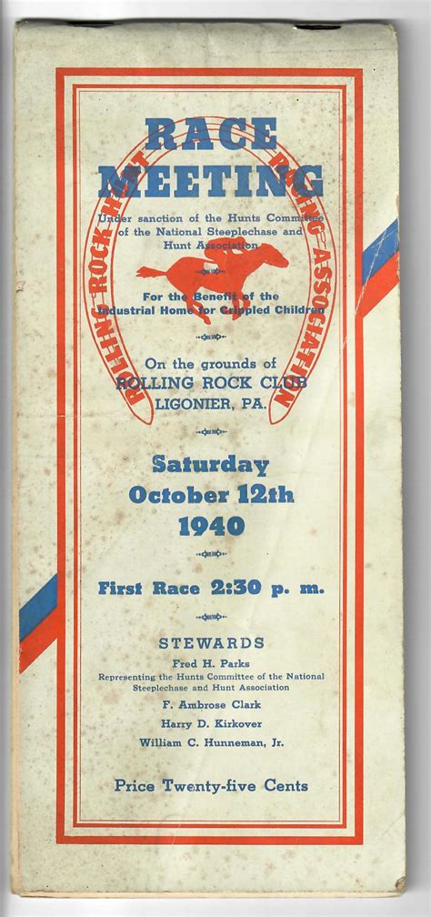 Rolling Rock Club Race Meeting Program [1940] by Rolling Rock Club: (1940) First edition ...