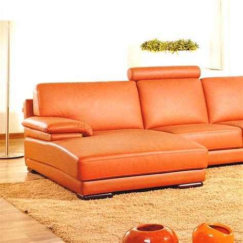 Divani Casa Leather Sectional Sofa - Orange, Adjustable Headrests | DCG ...