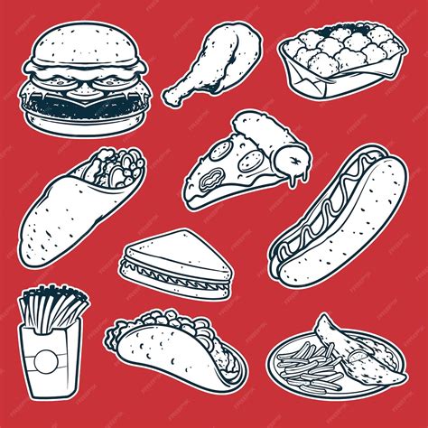 Premium Vector | Fast food black and white doodle hand drawn drawing ...